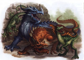 Leaping, tri-horn, hissing, and crested felldrakes, 4e Monster Vault: Threats to the Nentir Vale, art by Jim Nelson